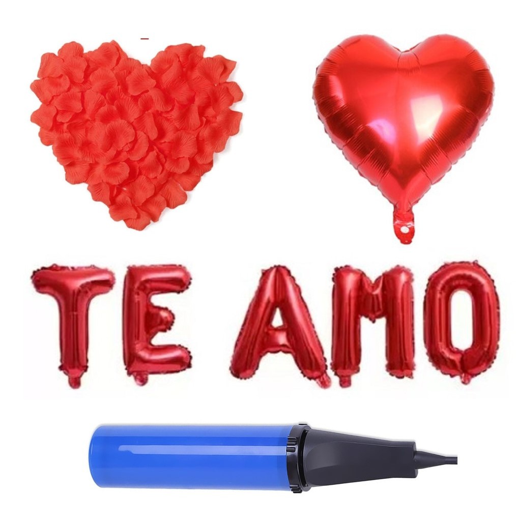 Kit Romantico - 200 Pétalas Artificiais + 20 Balão Coração + Balão Te amo + Gota Cola + Bomba