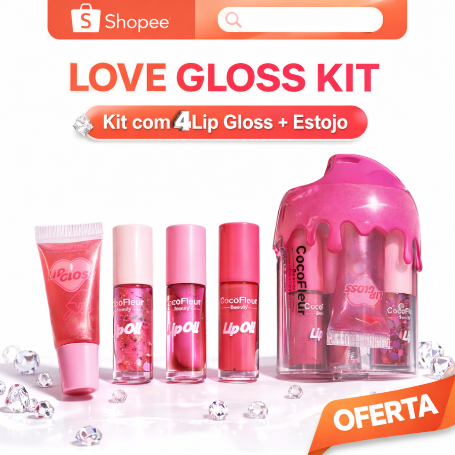 Kit Lip Gloss infantil Maquiagem Estojo