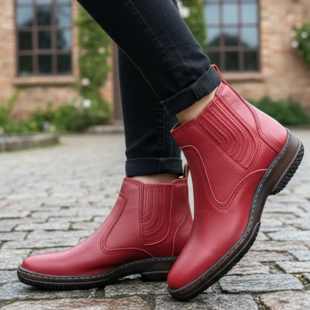 Bota Country Feminina Vermelha Botina Couro Legitimo Estilo Casual Social Couro Legitimo Solado Costurado 2520