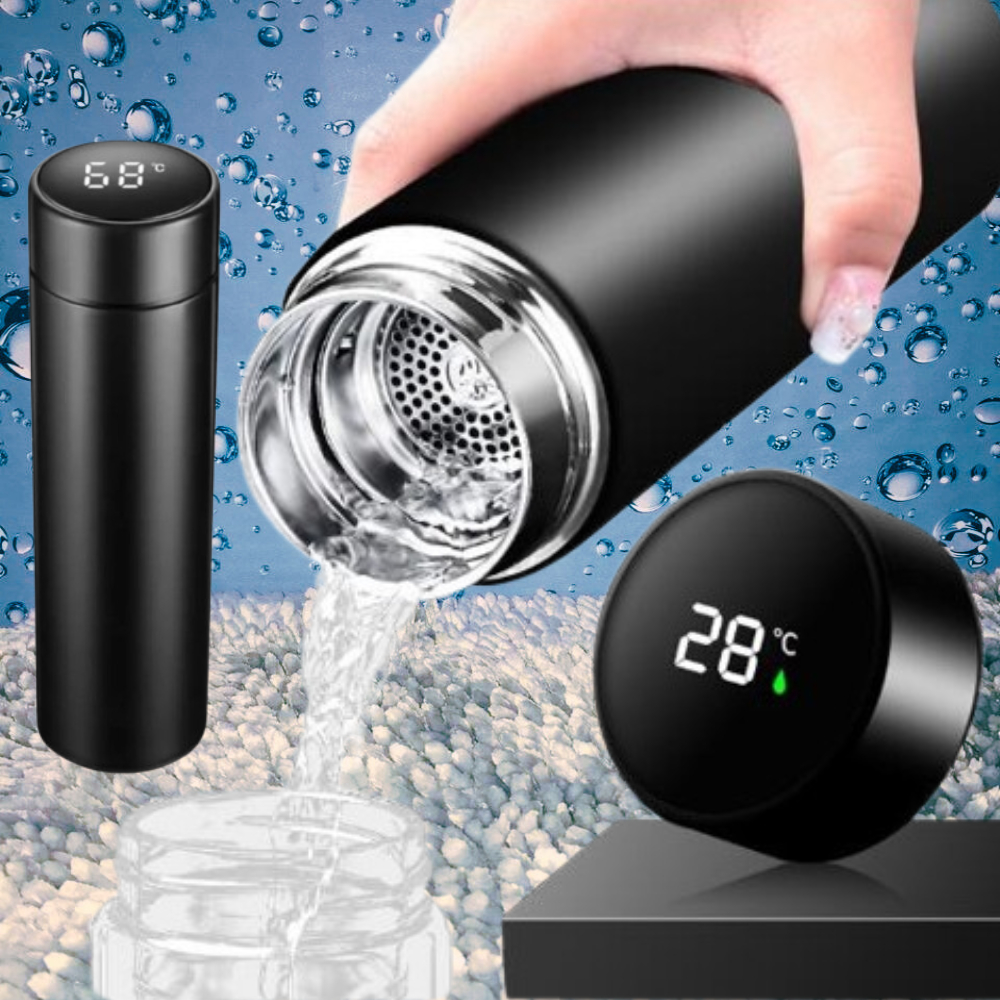 Garrafa Térmica 500ml com Sensor LED Marcador de Temperatura Tampa Antivazamento Filtro Chá ZQL-075P