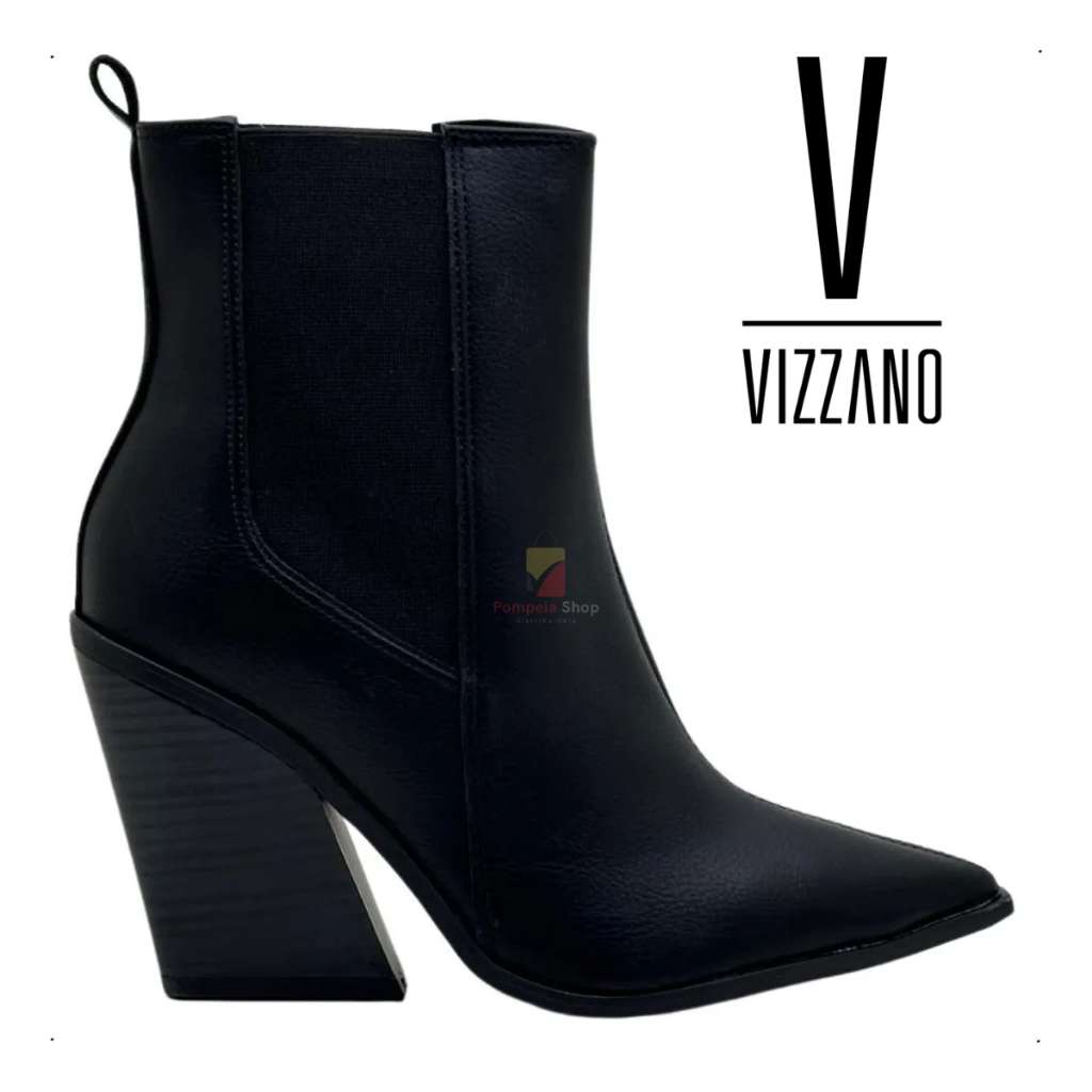 Bota Feminina Vizzano Original Texana Country Western Cano Curto Salto Alto Preta Confortável