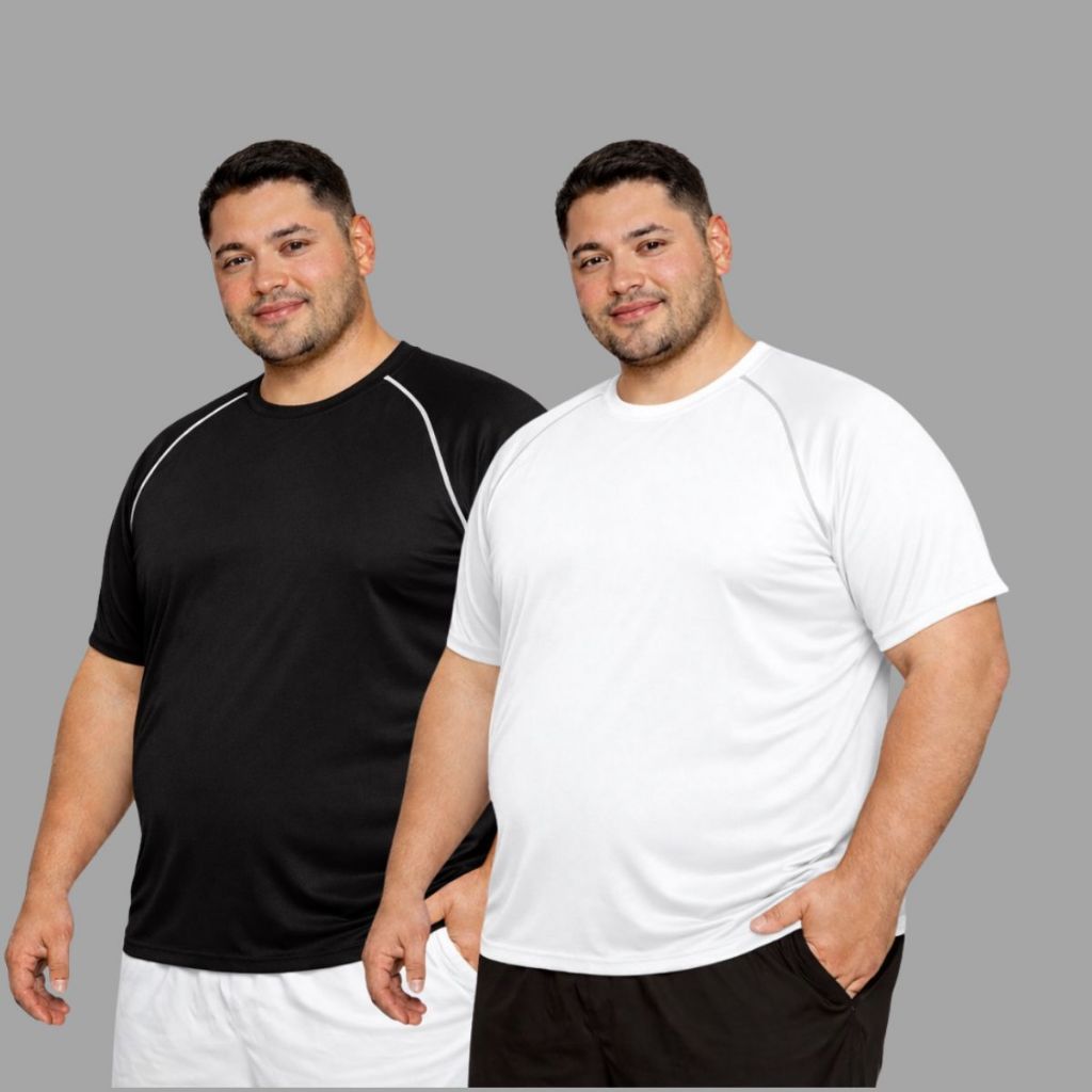 Kit2 Camisetas Camisas Tam Extra-Plus G1-G3 Dry Fit Lisa Basica Masculina  Casual - Academia - Esportes - Football