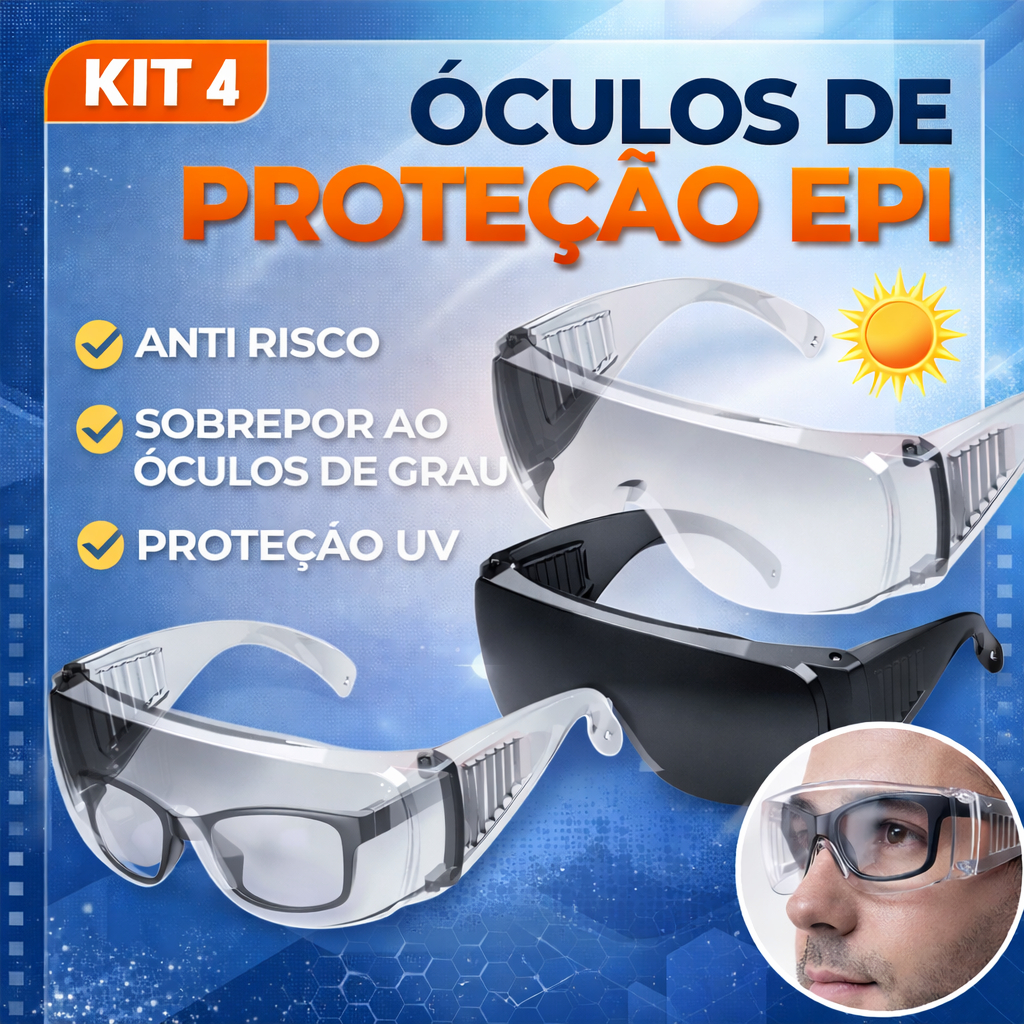 Oculos Epi Segurança Sobrepor Ao De Grau Kit 4 Fume Incolor Cipa Proteção Pessoal