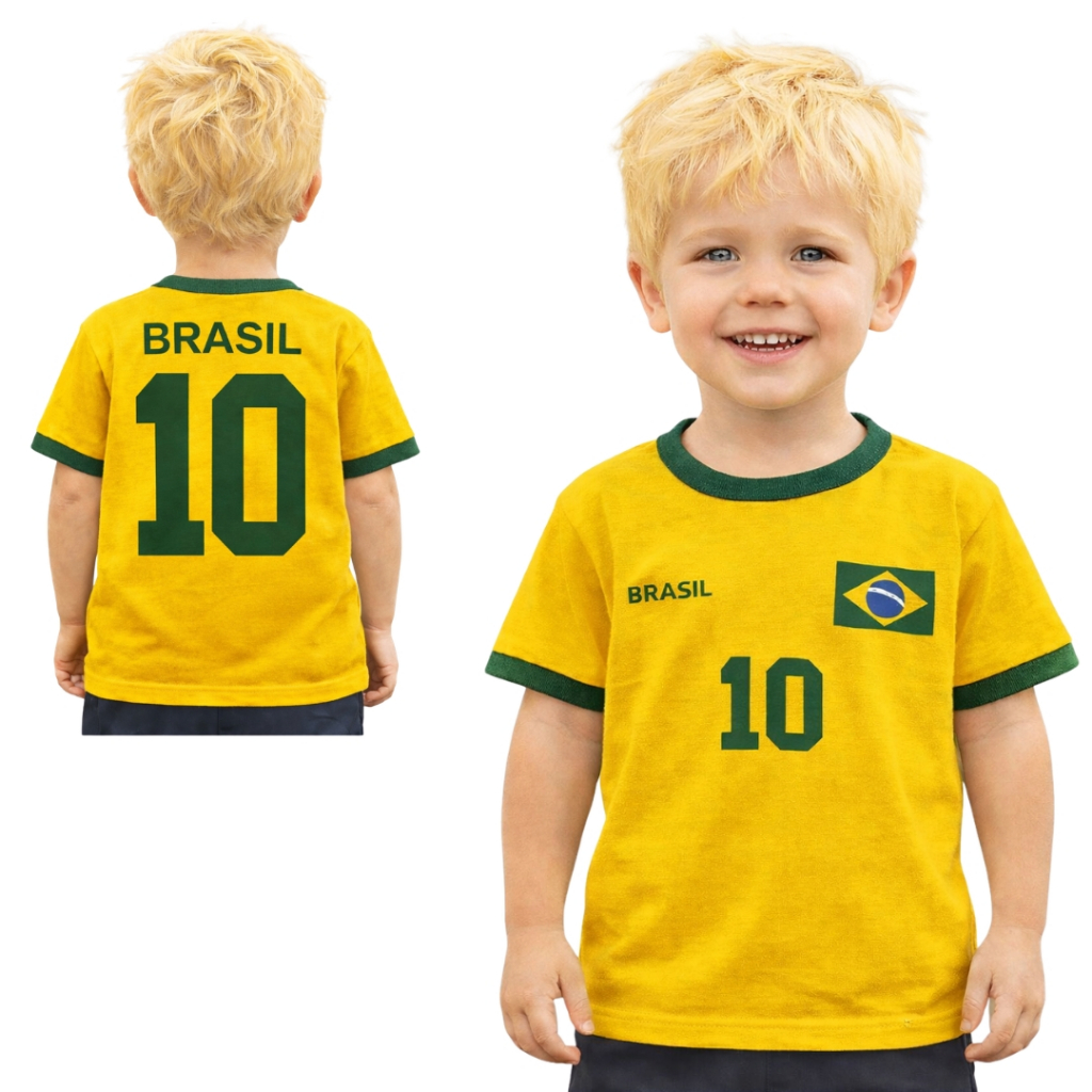 Camiseta Masculina Infantil Do Brasil TECIDO ALGODÃO tamanho do 2 Ao 8 Anos
