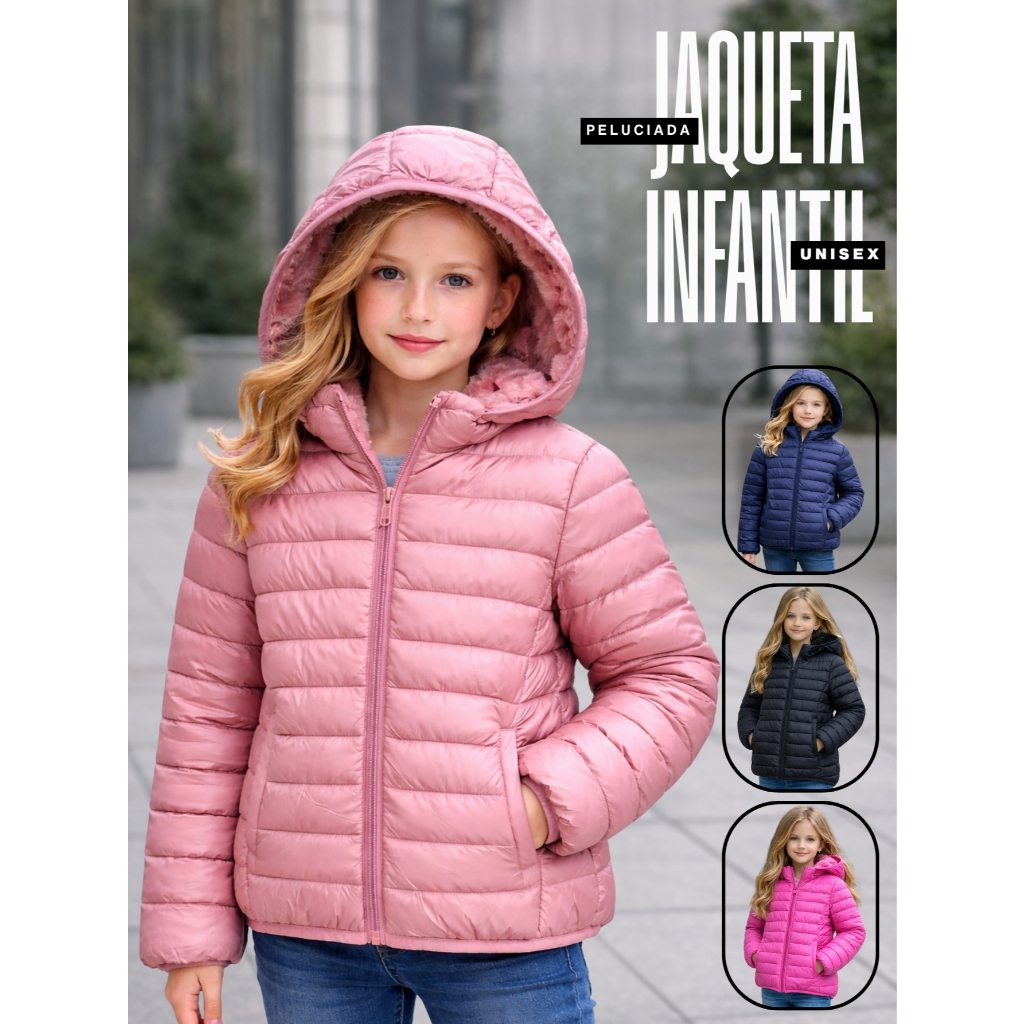 Jaqueta Juvenil Menina Nylon Forrada Com Pelinhos Por Dentro Unissex