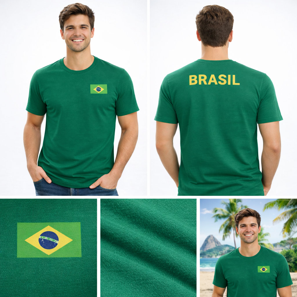 CAMISETA DO BRASIL NÃO ENCOLHE, NÃO DESBOTA 100% ALGODÃO