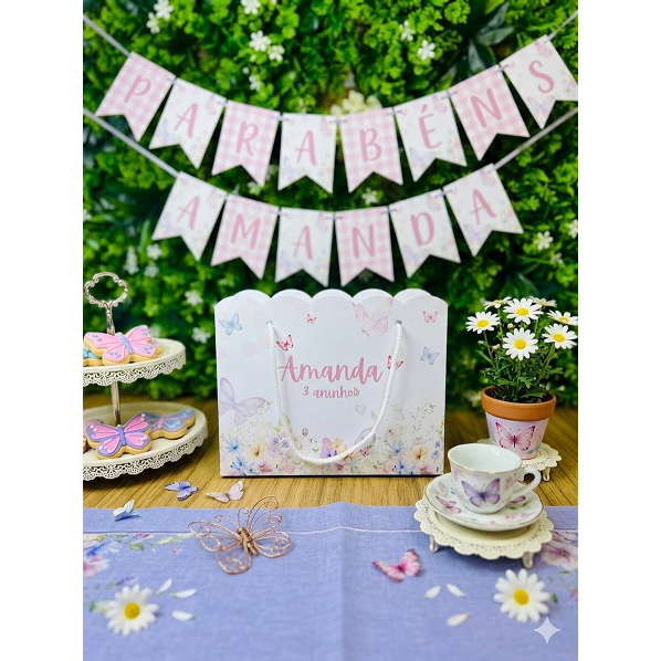 Sacola Personalizada Festa Infantil Aniversário | Sacolinha Surpresa Tema Personalizado Pegue e Monte - jardim encantado
