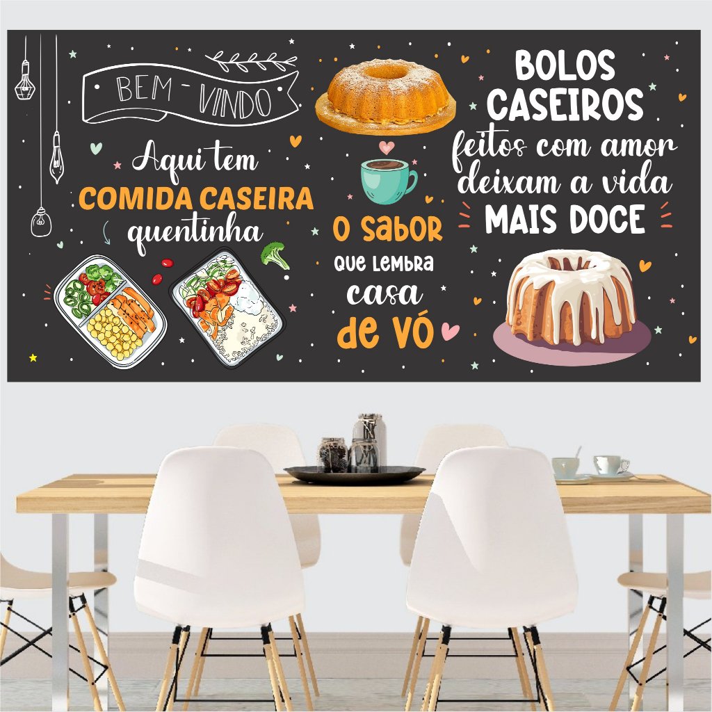 Adesivo de parede cozinha comida caseira bolo fofinho padaria marmita estilo lousa CBC3