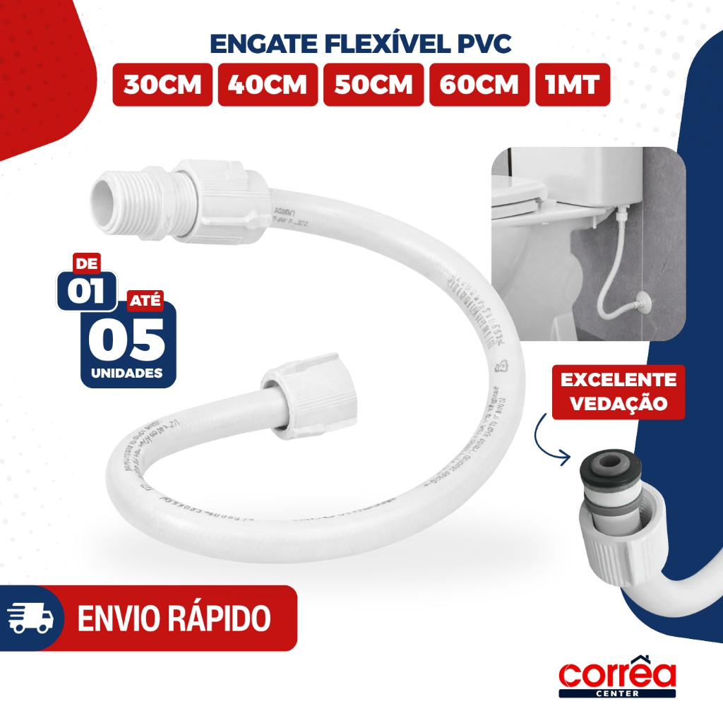 Engate Flexível em PVC para Pia, Vaso e Torneira – 30cm, 40cm, 50cm, 60cm e 1m – 1 a 5 Unidades em Oferta na Shopee