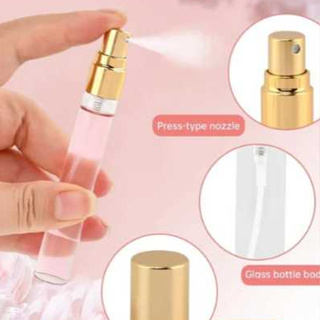 Kit Flaconete de Vidro Com  Válvula Spray Plastica Cromada Dourada Para Amostra De Perfumes Decantes De 10ml em Oferta na Shopee