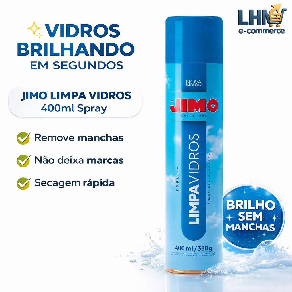 Limpa Vidros Jimo Spray 400ml Espelhos Blindex Cristais Janela Porta Sacada Brilho Profissional