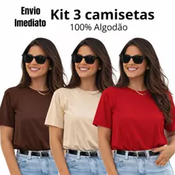 KIT 3 TSHIRTS CAMISETA BÁSICA LISA FEMININA 100% ALGODÃO T-SHIRT CAMISETAS