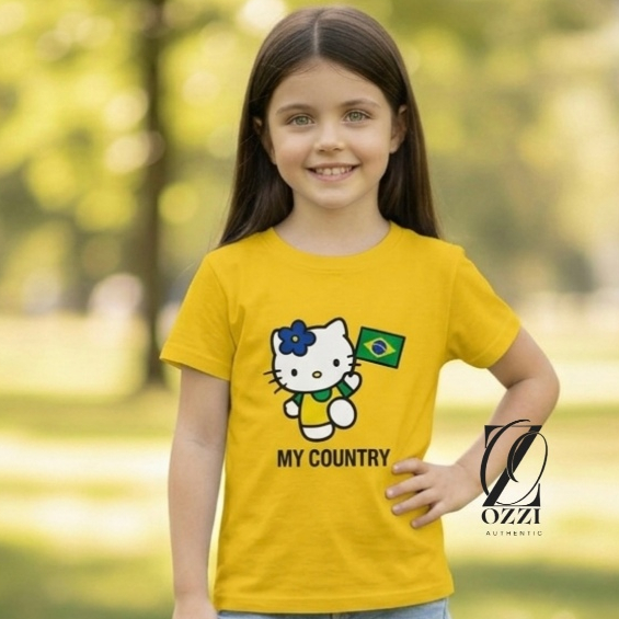 Camiseta Infantil Menina 100% Algodão Torcida Copa do Mundo Brasil