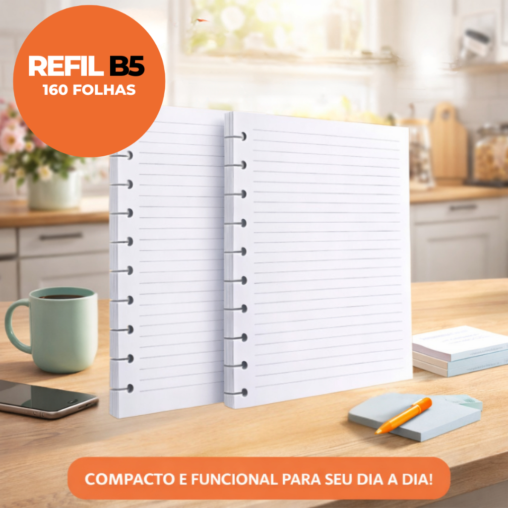 Kit 2 Refil Caderno Inteligente B5 Pautado 160 Folhas Para Sistema De Discos Universitário Escolar