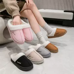 Pantufa Chinelo Pelúcia Inverno Adultos Solado Alto Borracha