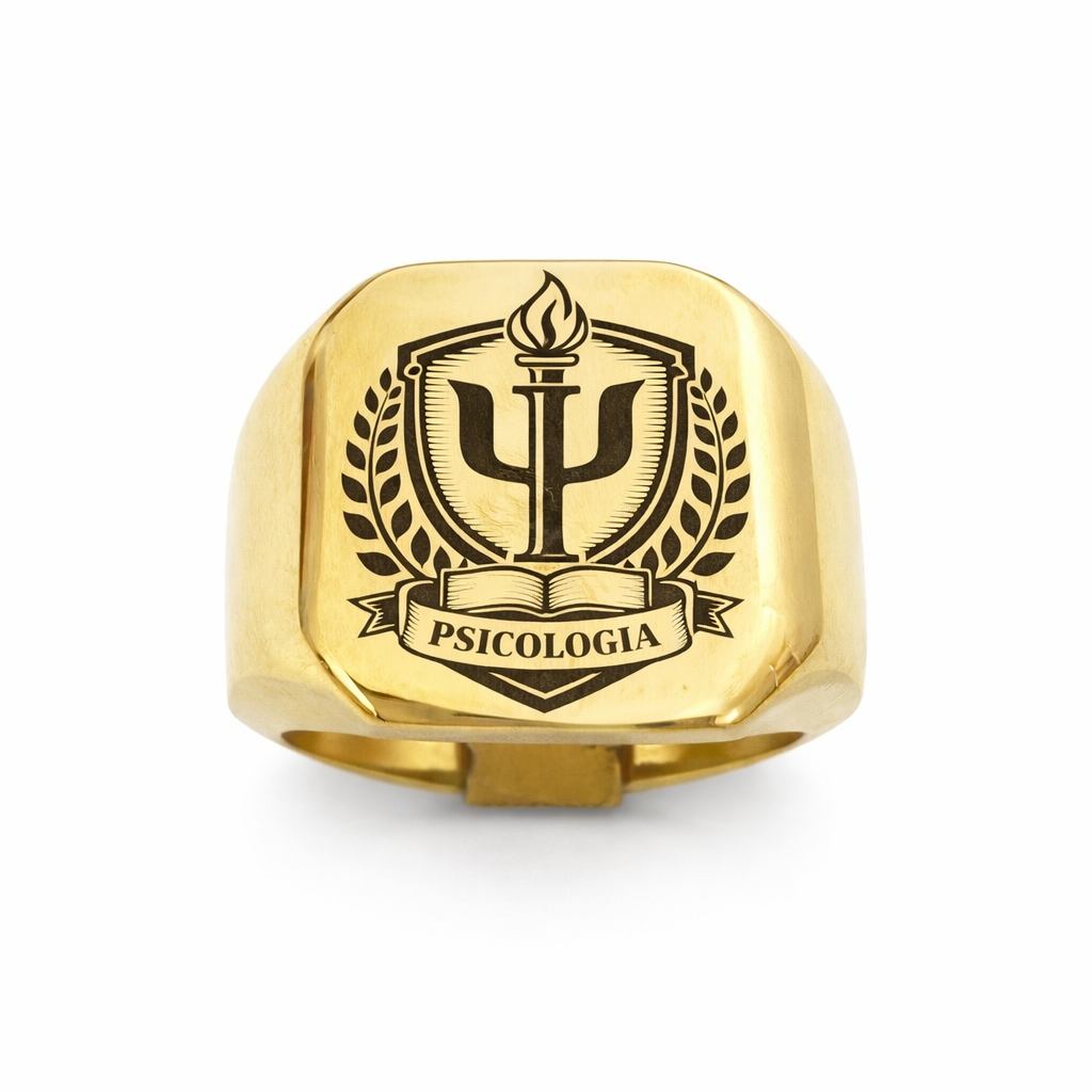 Anel Psicologia Formatura Masculino Banhado A Ouro 18k Luxo Profissão Psicólogo PREMIUM