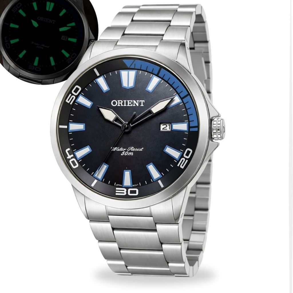 Relógio Orient Masculino De Pulso Prateado Em Aço Inoxidável Quartz Calendário Prova D'água 50 Metros Original