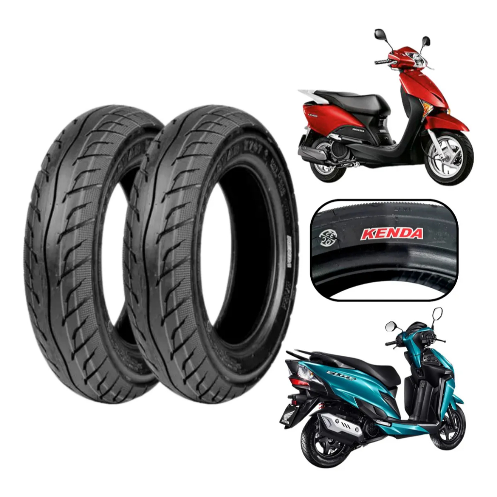 Par Pneu Kenda 100/90-10 + 90/90-12 K707 Honda Elite Lead Dianteiro Traseiro