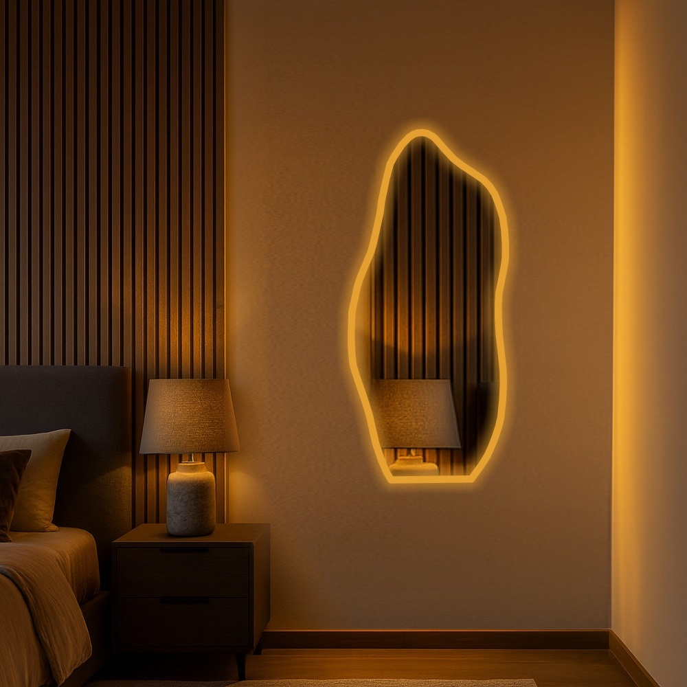 Espelho Orgânico E06 90X40Cm Janela Led Jateado Borda Infinita Bivolt Led  AMARELO BRANCO FRIO Decorativo Multiuso