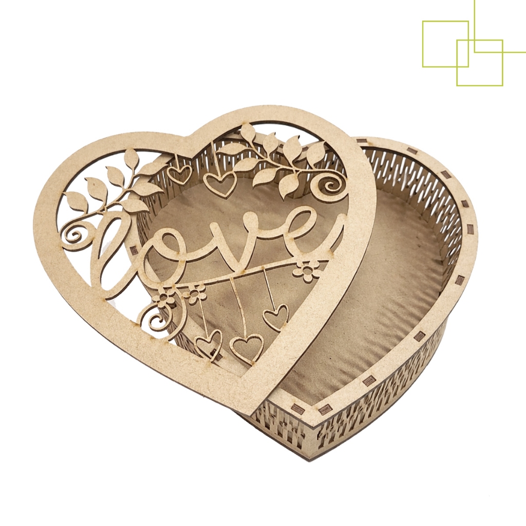 Caixa MDF Coração Love Decorativa Para Cesta Presente Romântico Namorados 19 cm
