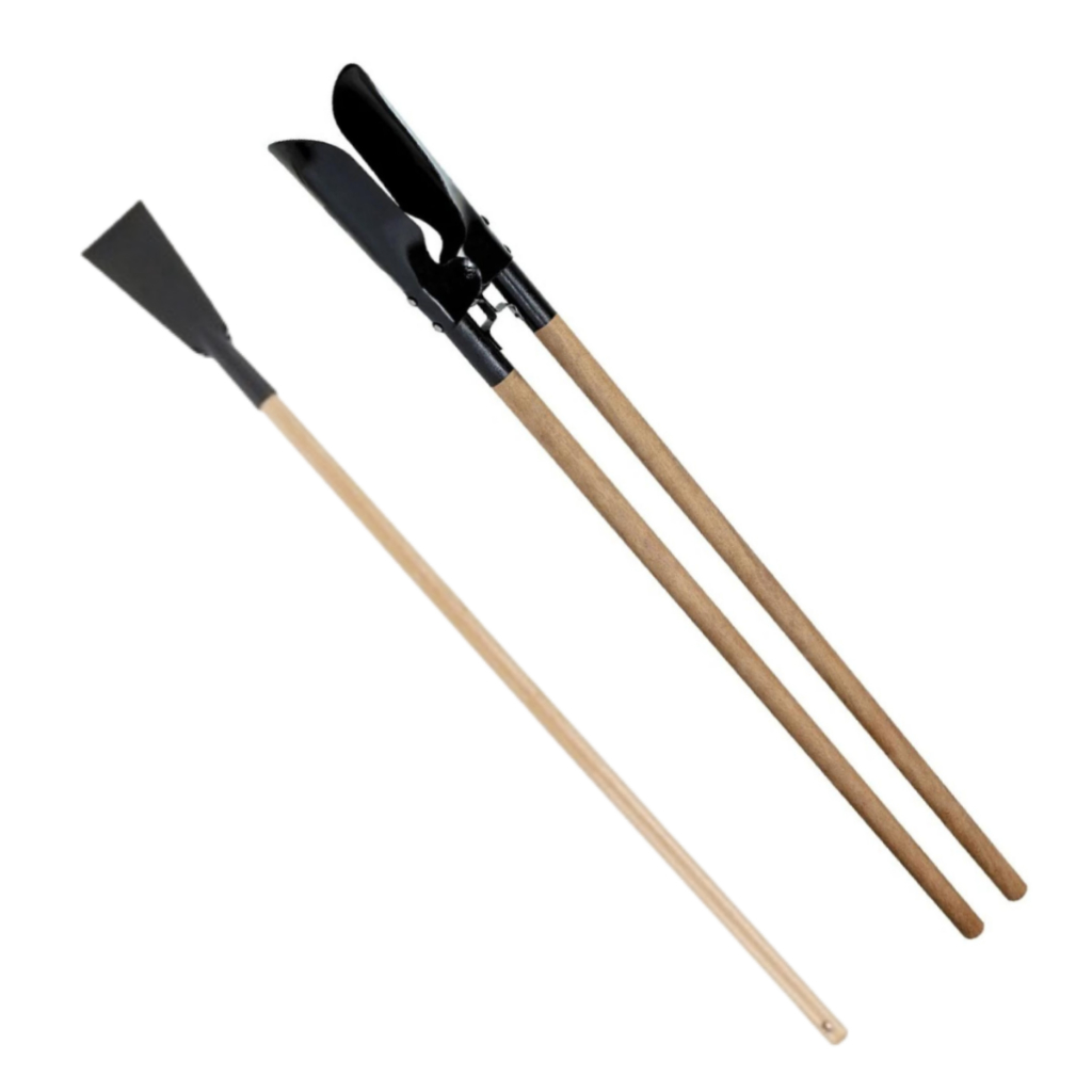 Kit Cavadeira Dupla Articulada + Cavadeira Reta Metálica Com Cabo De Madeira Jardinagem Construção