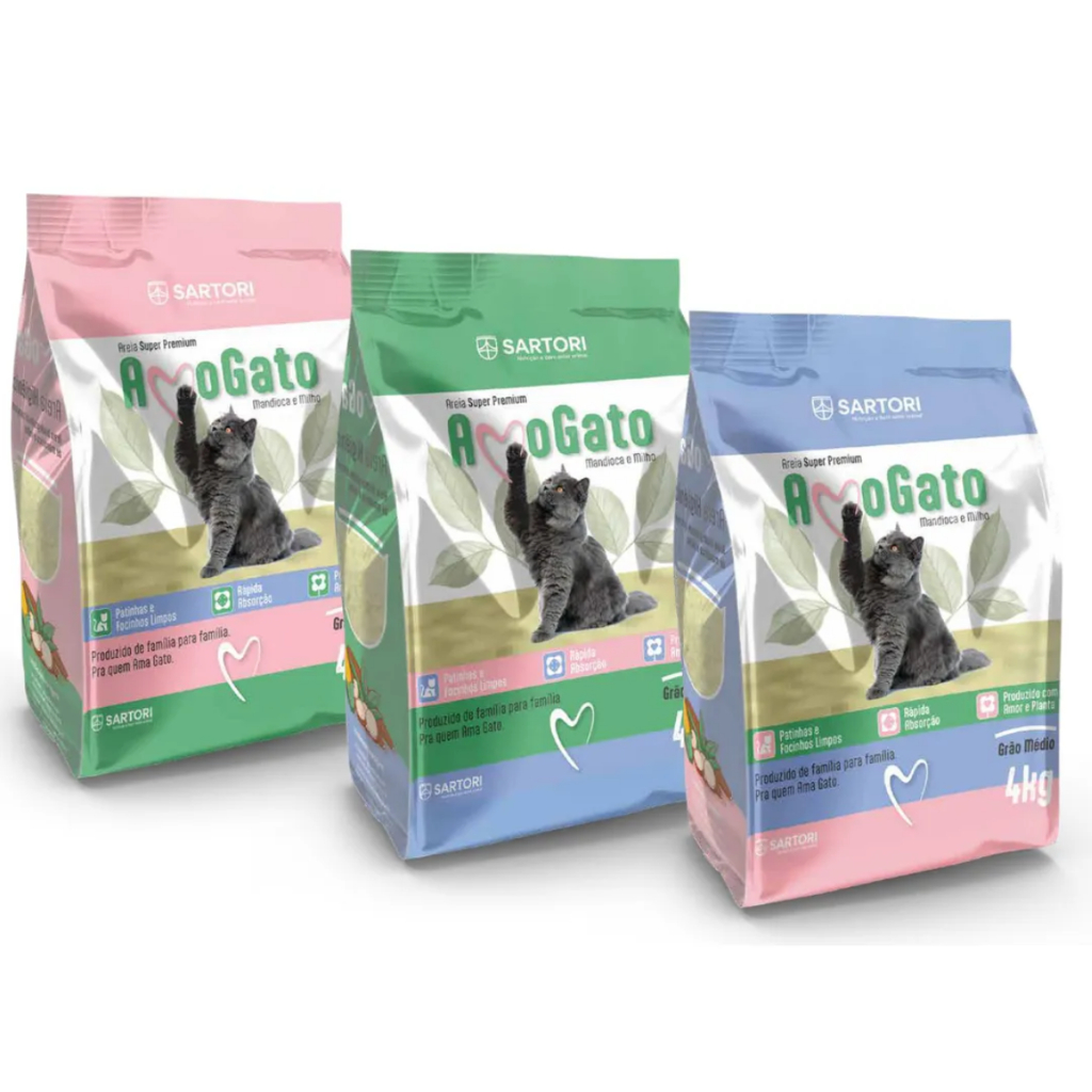 Areia Higiênica para Gatos Milho e Mandioca Grãos Finos Médios Grossos Amo Gato 4kg Biodegradável