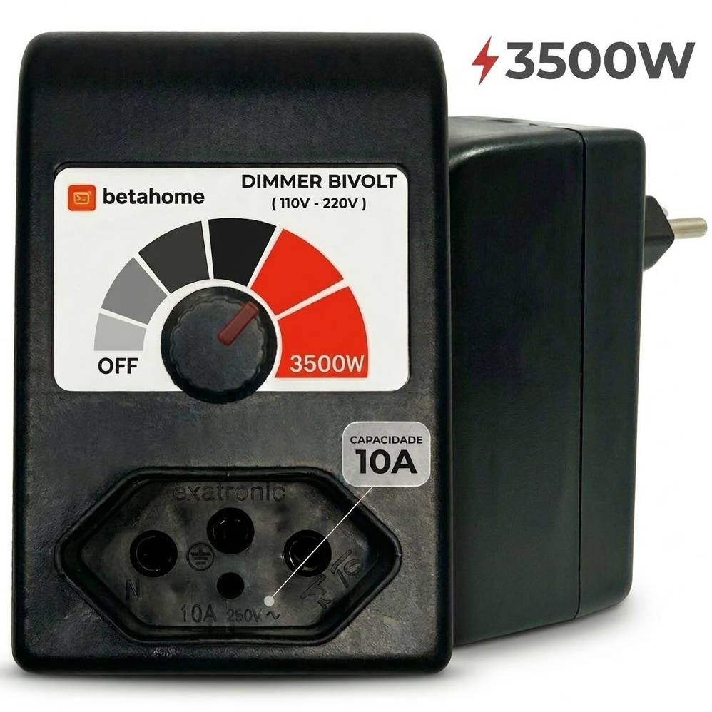 Dimmer Bivolt 3500W 10A com Tomada Controlador para Lixadeira Esmerilhadeira Furadeira 110 220V