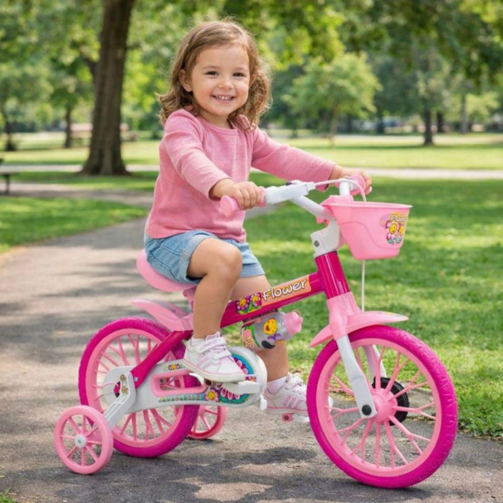 Bicicleta Infantil Nathor Aro 12 Rodinhas de Apoio Cestinha Garrafinha Quadro em Aço Banco Regulável