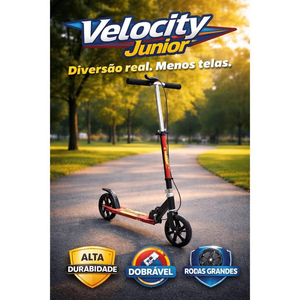 Patinete Infantil Dobrável Rodas Grandes Velocity Jr. Alta Durabilidade Leve Portátil