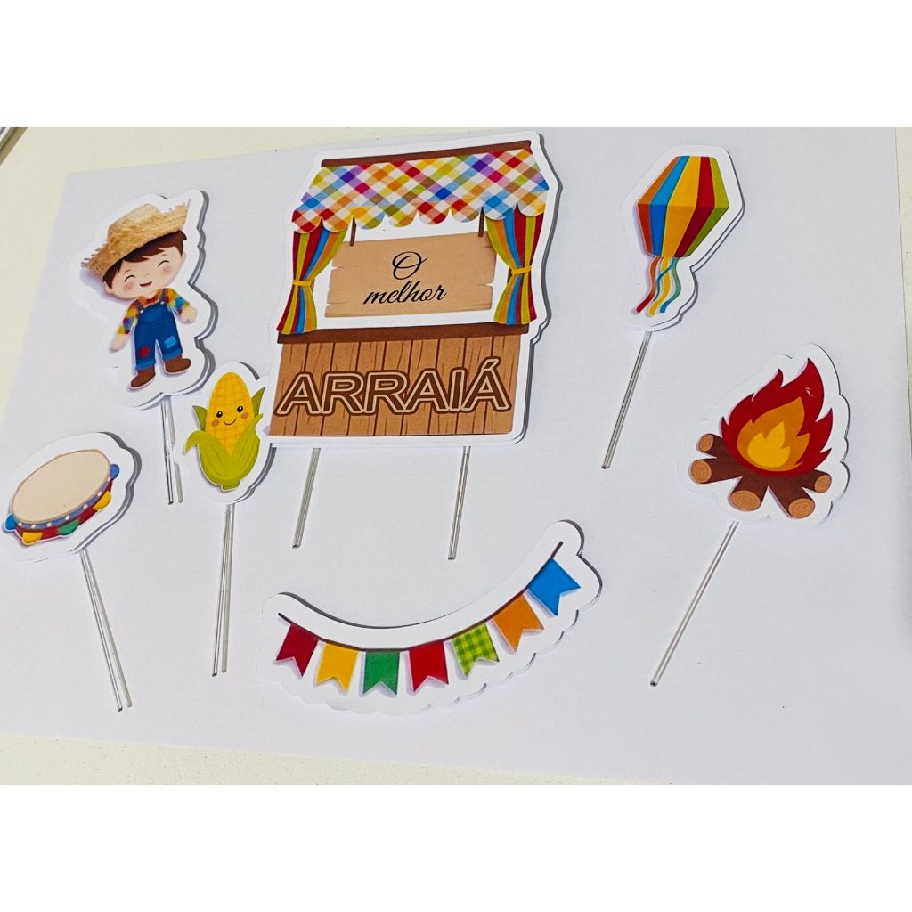 Topo de Bolo Festa Junina Arraiá Menino - Topper Personalizado São João Menino - Pronta Entrega
