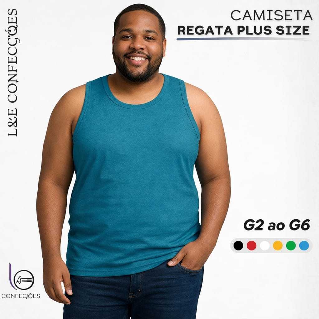 Camiseta Masculina Regata Plus Size 100% Poliéster Dry Fit Com Proteção UV Básica Treino Academia