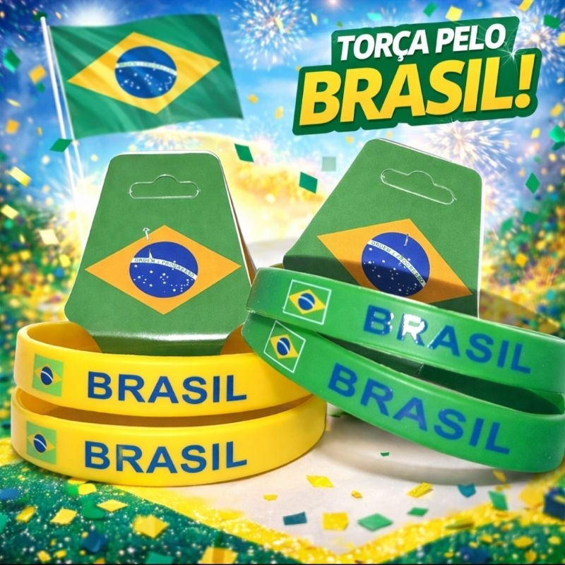 Pulseiras de Silicone Brasil Verde e Amarelo | Kit com 4 / 8 Unidades