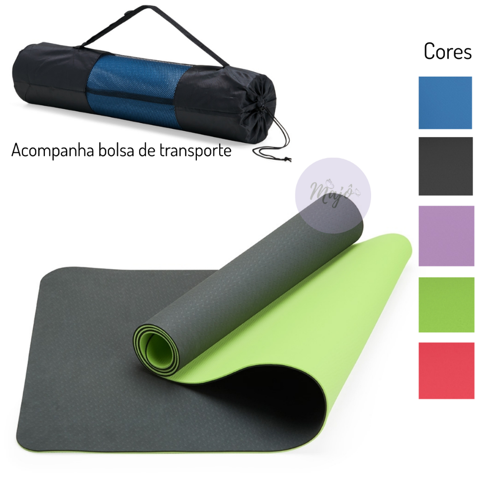 Tapete Yoga Pilates TPE Ecológico Bolsa transporte incluída Confortável Fitness Ginastica aula casa em Oferta na Shopee