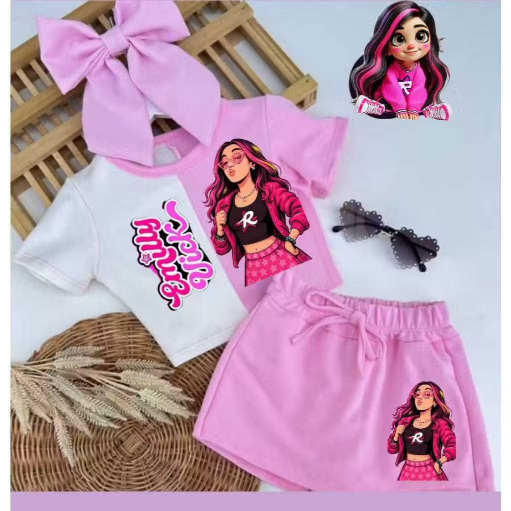 Conjunto Menina Emily Vik – Short Saia + Cropped  Moletinho Meia Estação Tamanhos 2 ao 14