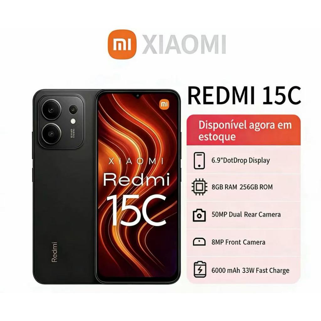 Celular Redmi 15C 4G, 256GB 8GB,Câmera 50MP, Bateria 6000mAh, Proteção IP64,SIM em Oferta na Shopee