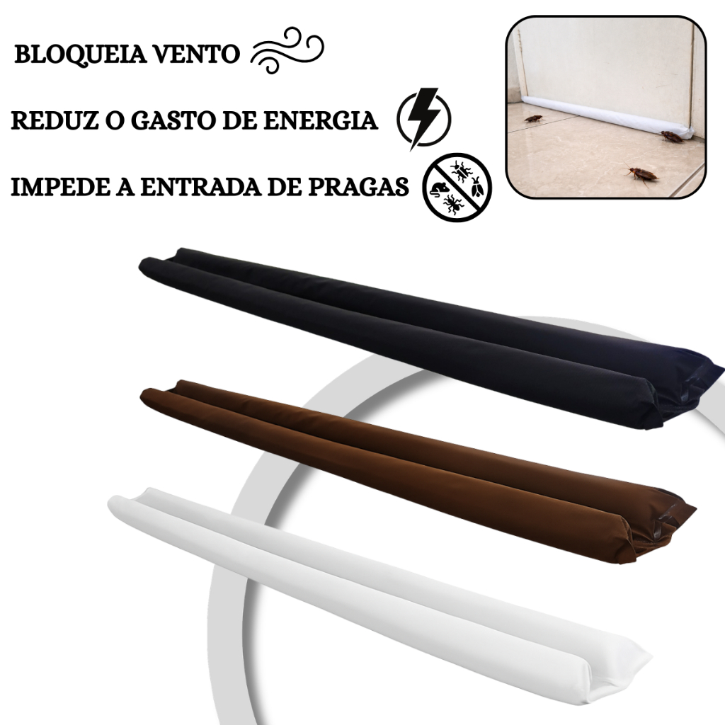 Veda Porta Protetor Rolinho Duplo Impermeável Ajustável 80cm Contra Insetos e Poeira