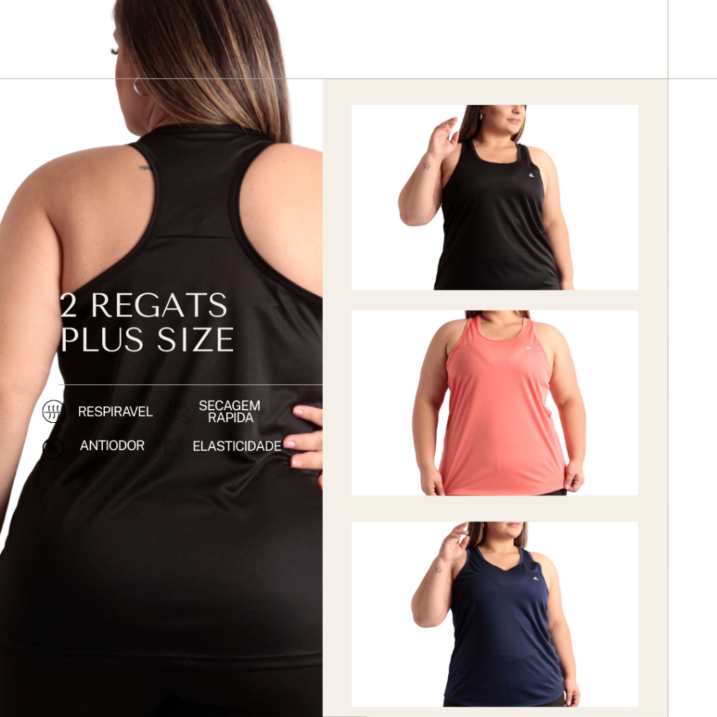 Kit 2 Regatas Plus Size Dry Fit Feminina Academia em Oferta na Shopee