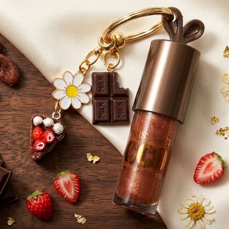 Lip Gloss Chocolate Chaveiro Charm Brilho Espelhado Amarronzado Lábios Macios