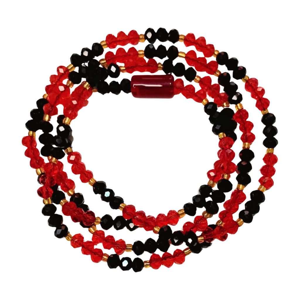 Guia Maria Padilha Pombagira Cristal 8mm Vermelho Preto Dourado Proteção Umbanda Candomblé