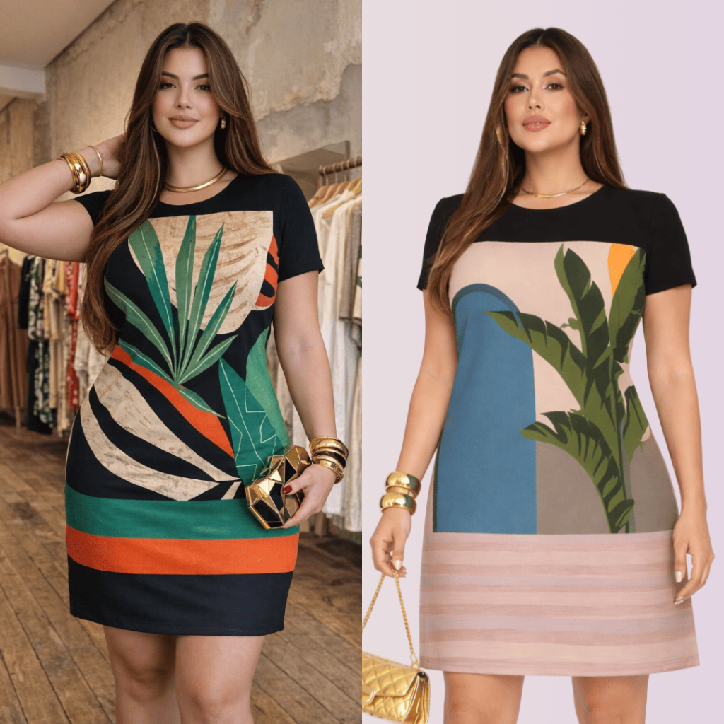Chamise Soltinha Plus Size em Sedinha Digital com Toque Suave e Comprimento no Joelho para um Look Comportado em Oferta na Shopee