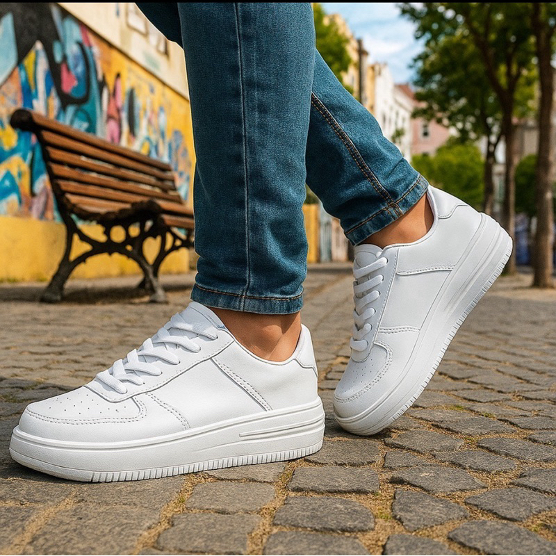 Tênis Casual Unissex Branco com Conforto Leve e Design Moderno