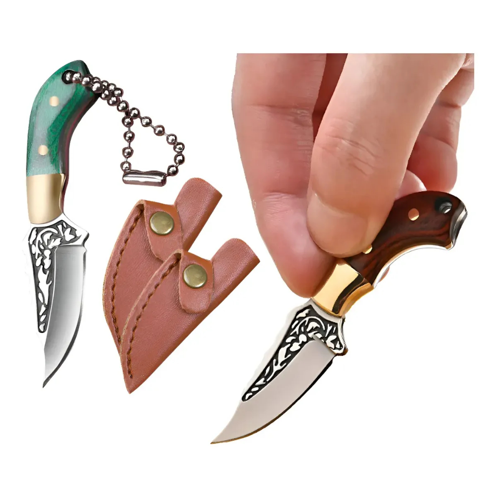 Mini Faca Chaveiro Cutelo Fulltang Com Fio bainha Couro