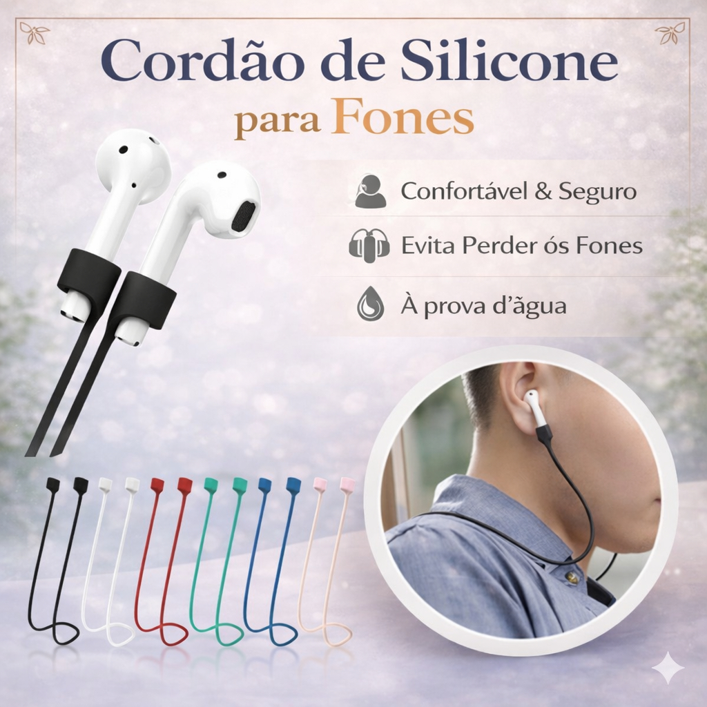 Cordão Magnético Anti-Perda de Silicone para Fone de Ouvido Airpods e Similares Premium Leve Seguro Cordão Magnético Anti-Perda de Silicone para Fone de Ouvido Airpods e Similares Premium Leve Seguro