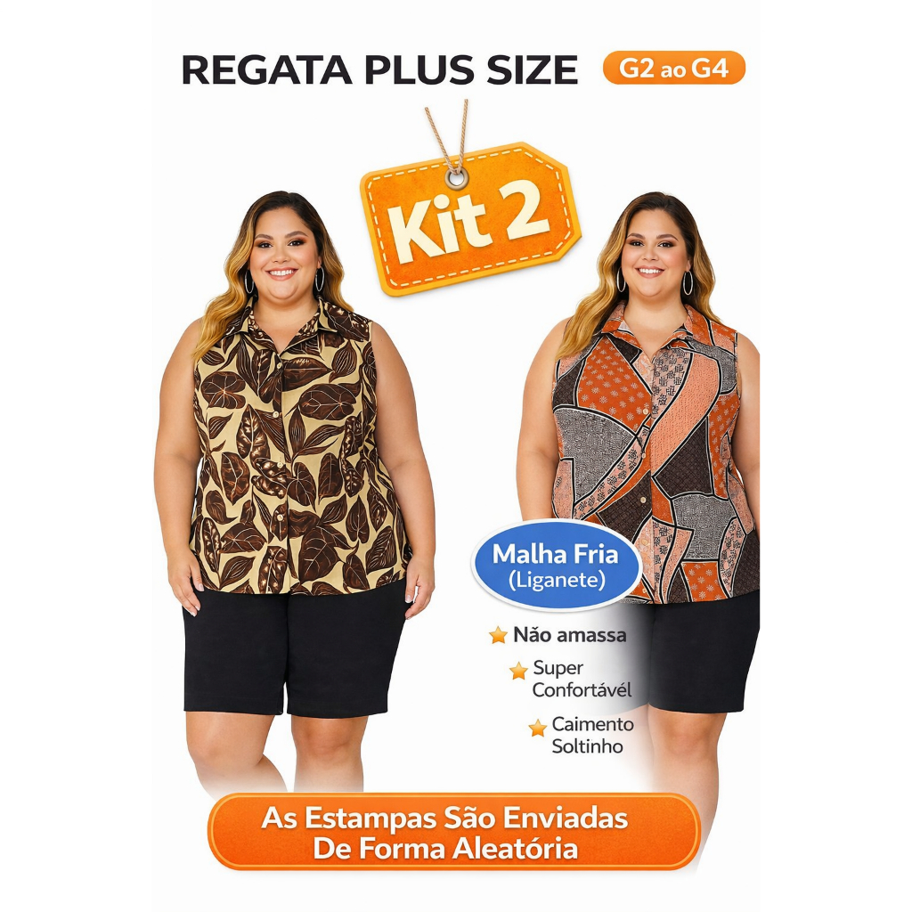 Kit 2 Blusa Regata Polo Plus Size Malha Fria Confortável