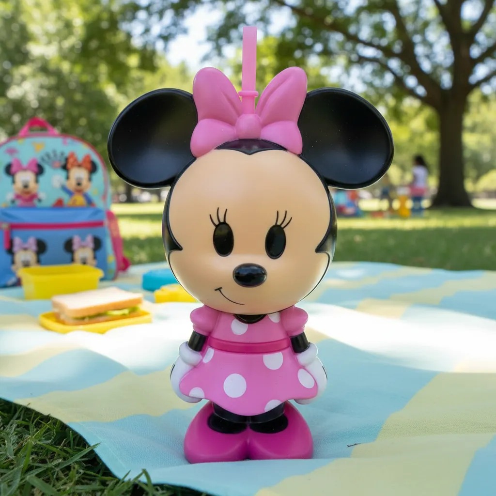 Garrafa Infantil 3d Com Canudo Disney Minnie 260ml Viagem Passeio Escola