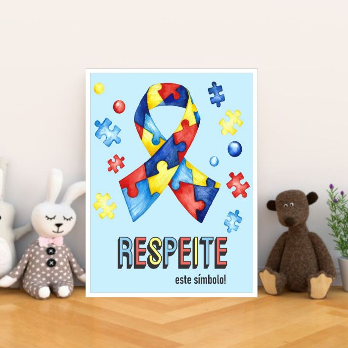 Quadro Decorativo Autismo quebra cabeça símbolo do autismo colorido respeite