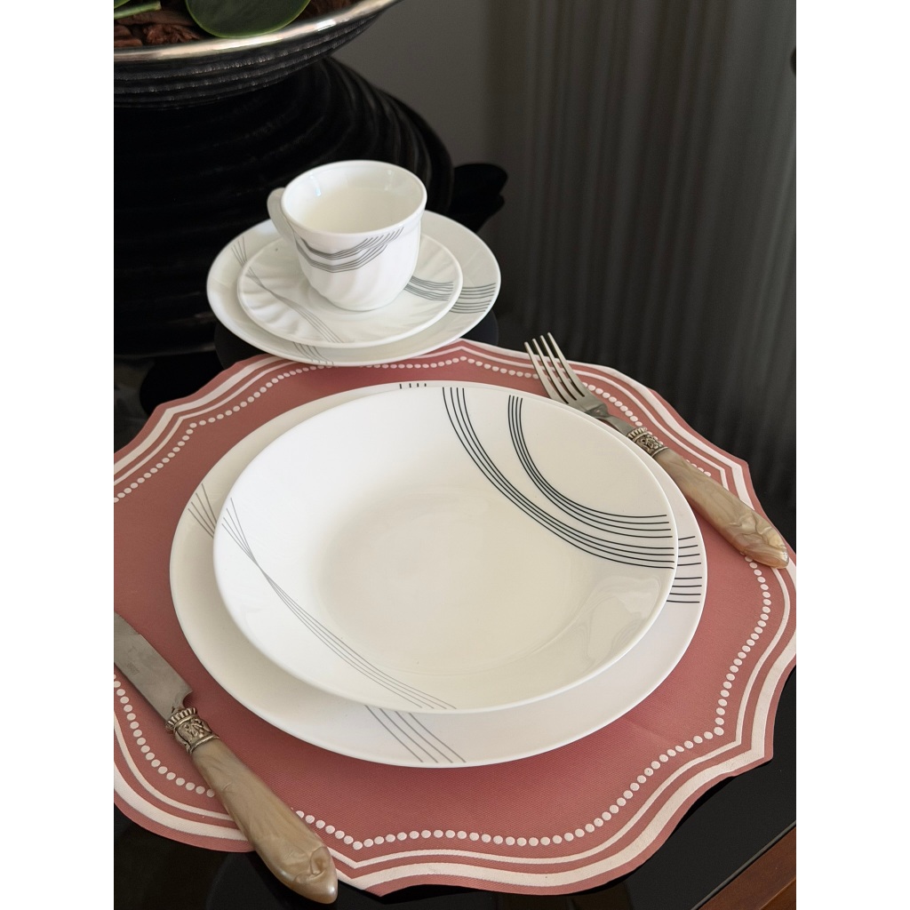 Aparelho de Jantar e Chá Essence 20 Peças Cerâmica Completo Estampado Listrado