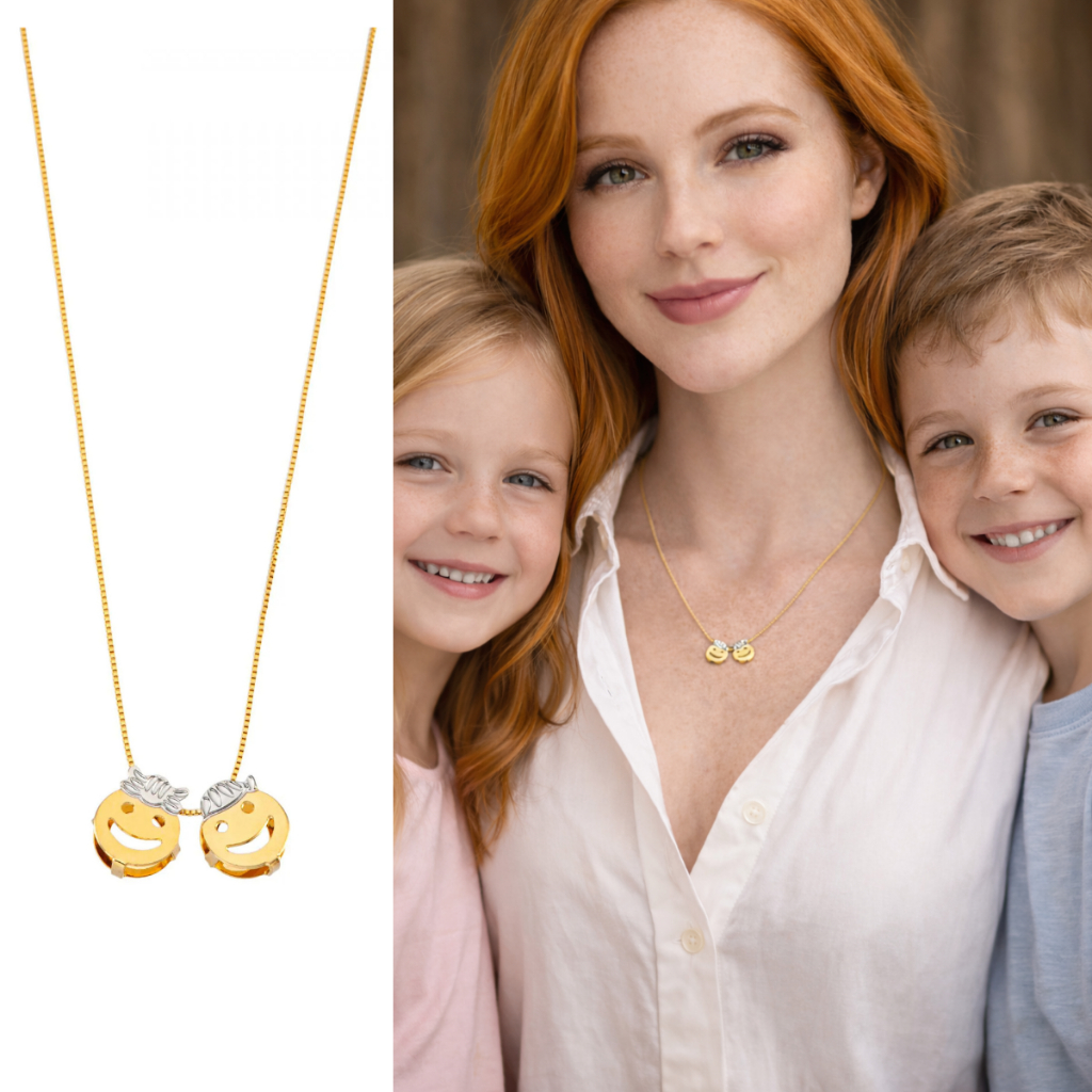 Colar De Filhos Com 2 Pingentes Menino Menina Banhando Ouro