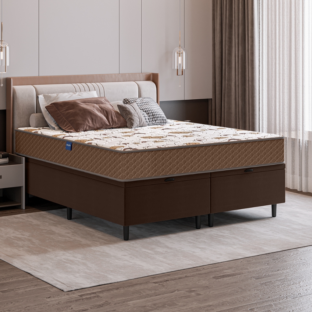 Cama Box Baú Queen Espuma D33 Extra Firme 158x198x66 Marrom Umaflex