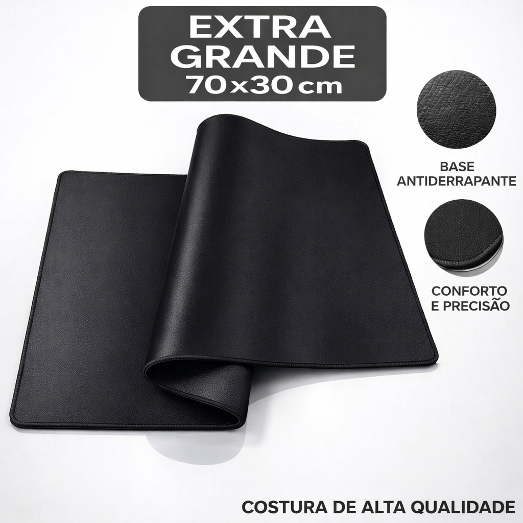 Mousepad Gamer Grande 70x30cm Preto Antiderrapante Tecido Emborrachado para PC e Setup